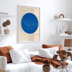 Carte céleste représentant les constellations visibles en France by R Barbot featuring a detailed star map on a blue background. Poster of a celestial map of constellations visible in France titled Carte céleste by R. Barbot.
