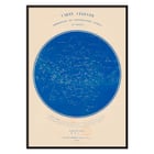 Carte céleste représentant les constellations visibles en France by R Barbot featuring a detailed star map on a blue background. Poster of a celestial map of constellations visible in France titled Carte céleste by R. Barbot.