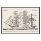 Illustration of a sailing ship by Claude Augé titled Voilier from Le Larousse pour tous. Poster of a detailed illustration of a sailing ship labeled with parts by Claude Augé titled Voilier.