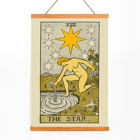 The Star tarot card by Lauron William de Laurence featuring a woman with jugs under starlit sky. Tarot poster featuring The Star by Lauron William de Laurence with a woman pouring water under a night sky with stars.