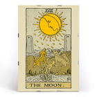 The Moon tarot card featuring sun and animals from The Illustrated Key to the Tarot by Lauron William de Laurence Poster of The Moon by Lauron William de Laurence featuring a tarot card with dogs howling at a moon with a face.