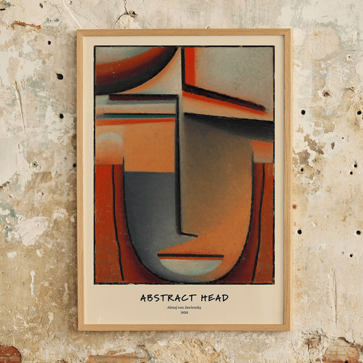 Abstract painting Mystical Head by Alexej von Jawlensky featuring a colorful, stylized face. Poster of Mystical Head Meditation by Alexej von Jawlensky showing a colorful abstract face with closed eyes and serene expression