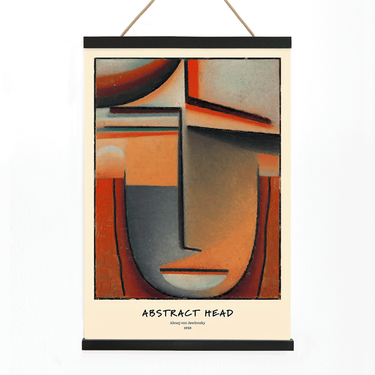 Dipinto astratto con forme geometriche di Alexej von Jawlensky intitolato Abstract Head Tragic. Poster di Abstract Head di Alexej von Jawlensky presenta forme geometriche in toni caldi che formano un viso stilizzato.