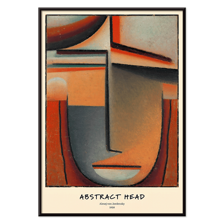 Dipinto astratto con forme geometriche di Alexej von Jawlensky intitolato Abstract Head Tragic. Poster di Abstract Head di Alexej von Jawlensky presenta forme geometriche in toni caldi che formano un viso stilizzato.