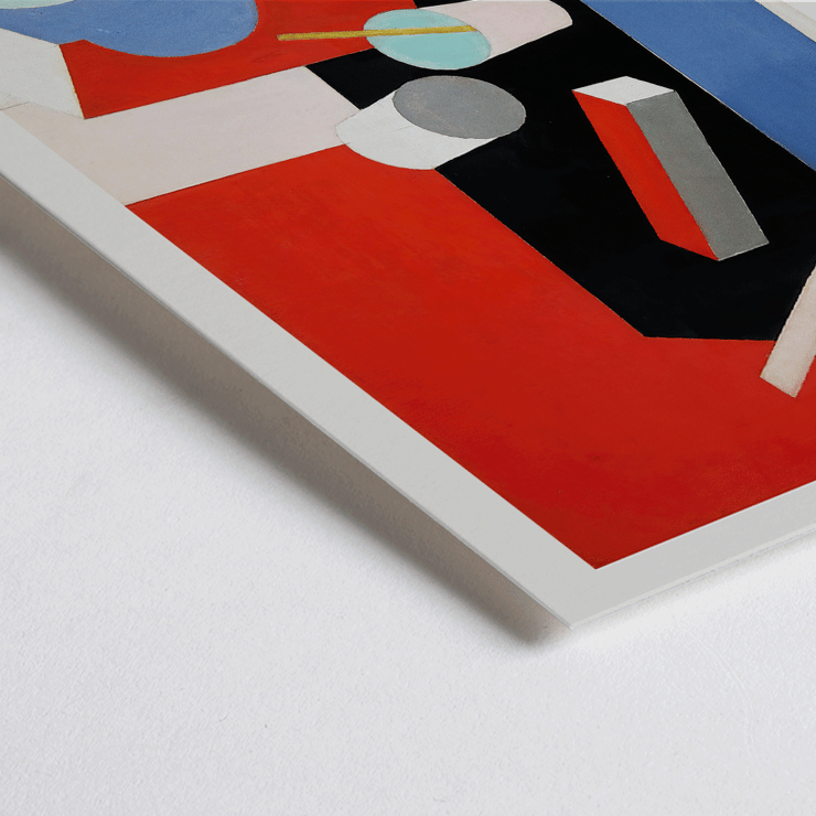 Dipinto astratto geometrico colorato Kubik di Patrick Henry Bruce. Poster di una composizione geometrica astratta in rosso, nero e blu intitolata Kubik dell'artista Patrick Henry Bruce.