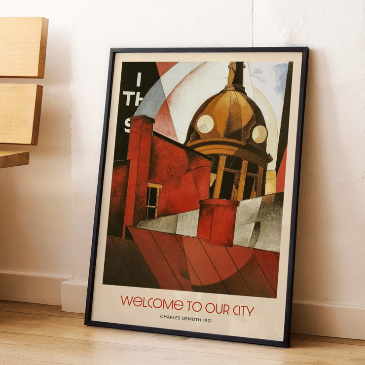 Welcome to Our City by Charles Demuth artwork featuring architectural forms and abstract design. Poster titled Welcome to Our City by Charles Demuth featuring abstract urban architecture elements