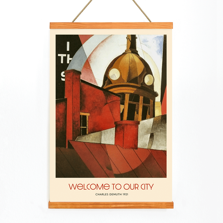 Welcome to Our City by Charles Demuth artwork featuring architectural forms and abstract design. Poster titled Welcome to Our City by Charles Demuth featuring abstract urban architecture elements