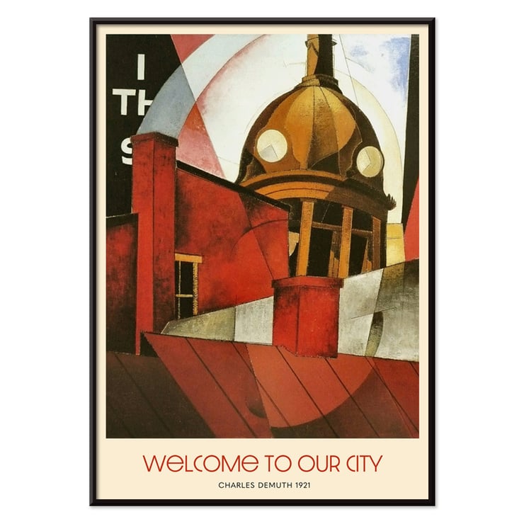 Welcome to Our City by Charles Demuth artwork featuring architectural forms and abstract design. Poster titled Welcome to Our City by Charles Demuth featuring abstract urban architecture elements