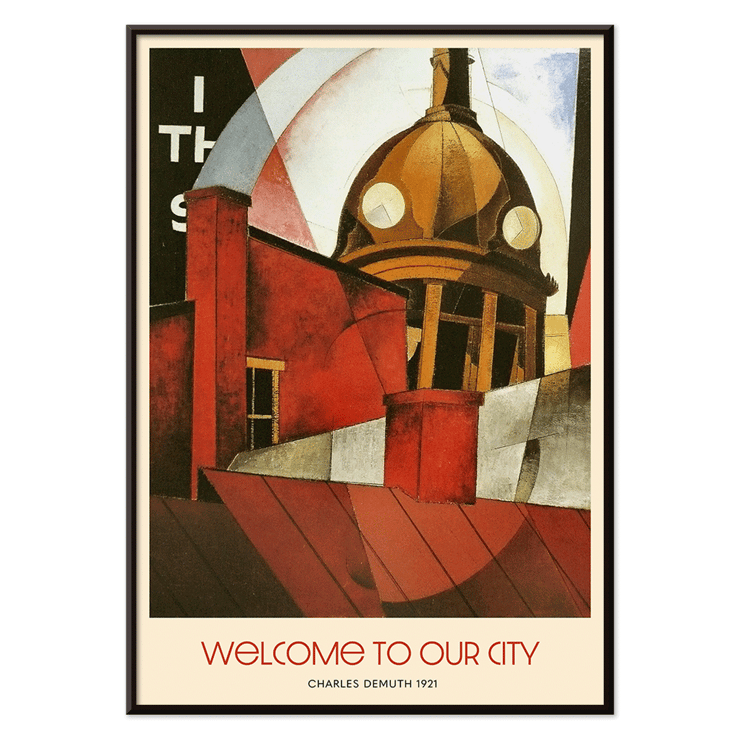 Welcome to Our City by Charles Demuth artwork featuring architectural forms and abstract design. Poster titled Welcome to Our City by Charles Demuth featuring abstract urban architecture elements