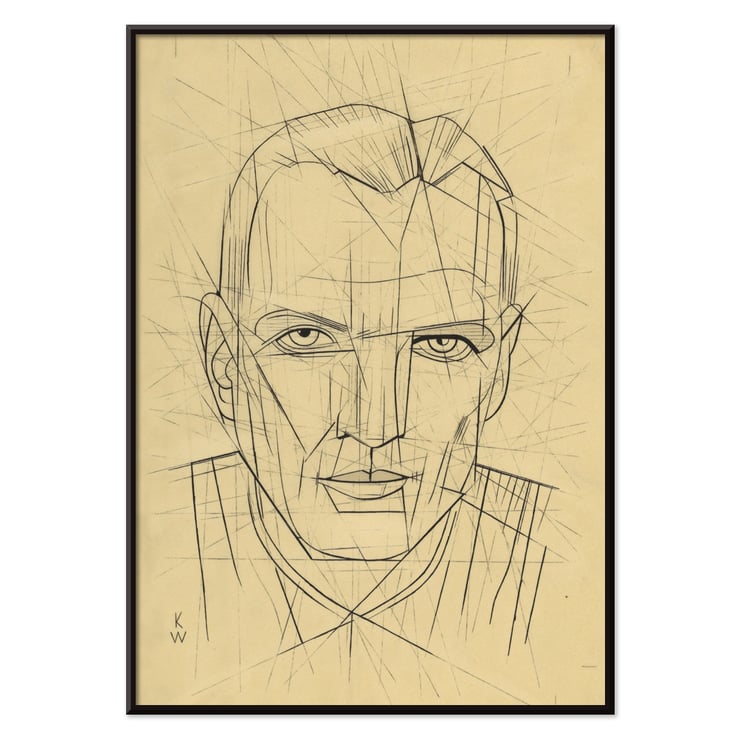 Line drawing of a man's face by Karl Wiener titled Porträt Poster of angular line portrait titled Porträt by Karl Wiener featuring a man's face with geometric details.