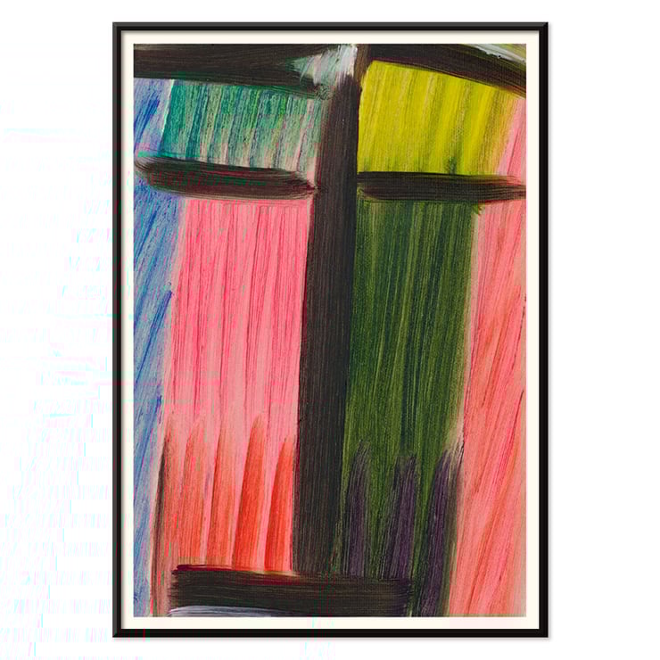 Bold abstract painting with colorful vertical and horizontal brushstrokes Meditation by Alexej von Jawlensky Poster of abstract artwork in bold colors titled Meditation by Alexej von Jawlensky with vertical and horizontal brushstrokes.