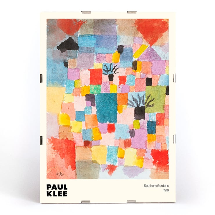 Colorful abstract painting Southern Gardens by Paul Klee. Poster featuring colorful geometric abstract artwork Southern Gardens by Paul Klee with a variety of vibrant blocks and shapes.
