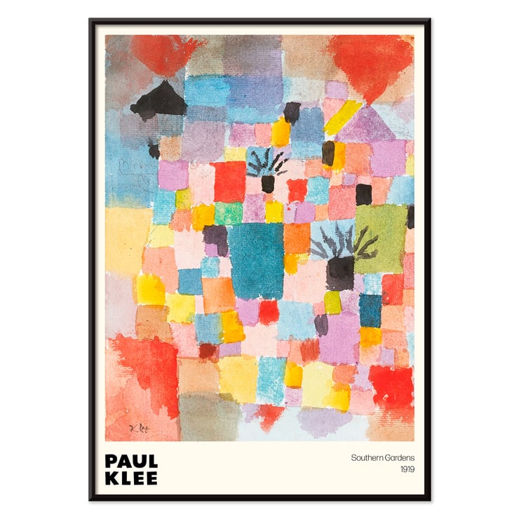 Colorful abstract painting Southern Gardens by Paul Klee. Poster featuring colorful geometric abstract artwork Southern Gardens by Paul Klee with a variety of vibrant blocks and shapes.