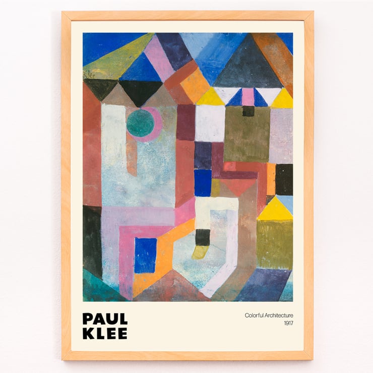 Farbenfrohes abstraktes Design von Paul Klee mit dem Titel „Farbenfrohe Architektur“ Poster zeigt abstrakte geometrische Kunst von Paul Klee mit dem Titel „Farbenfrohe Architektur“ mit lebendigen Formen und Farben.