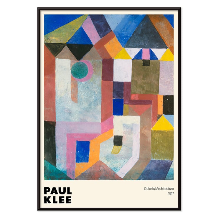 Farbenfrohes abstraktes Design von Paul Klee mit dem Titel „Farbenfrohe Architektur“ Poster zeigt abstrakte geometrische Kunst von Paul Klee mit dem Titel „Farbenfrohe Architektur“ mit lebendigen Formen und Farben.