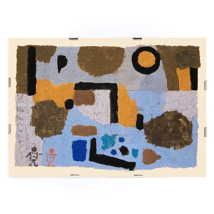 Abstract geometric shapes in blue and brown by Paul Klee with the two lost ones Poster featuring abstract art with geometric shapes in earthy and blue tones titled With the two lost ones by Paul Klee
