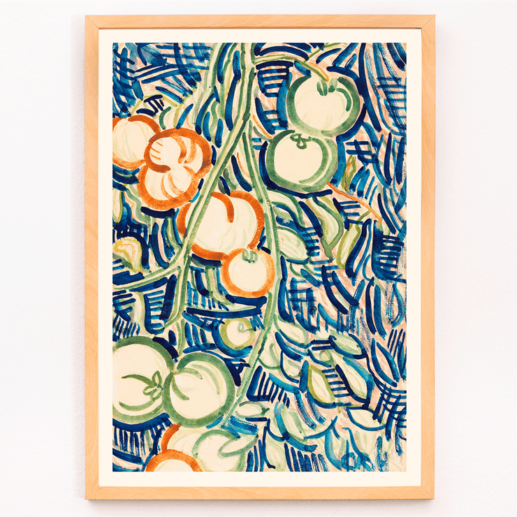 Drooping branch with red and green tomatoes by Christian Rohlfs artwork Poster showcasing the artwork Drooping branch with red and green tomatoes by Christian Rohlfs, featuring vibrant tomatoes and abstract background.