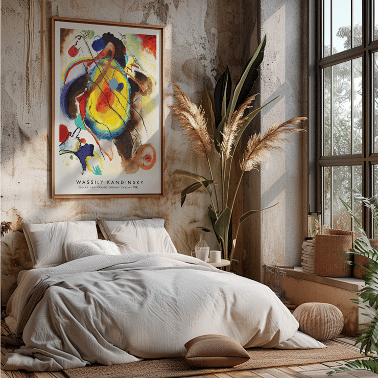 Abstraktes Wandgemälde des Künstlers Wassily Kandinsky für Edwin R. Campbell Poster eines abstrakten Kunstwerks. Entwurf für ein Wandgemälde für Edwin R. Campbell von Wassily Kandinsky mit lebendigen Farben und dynamischen Formen
