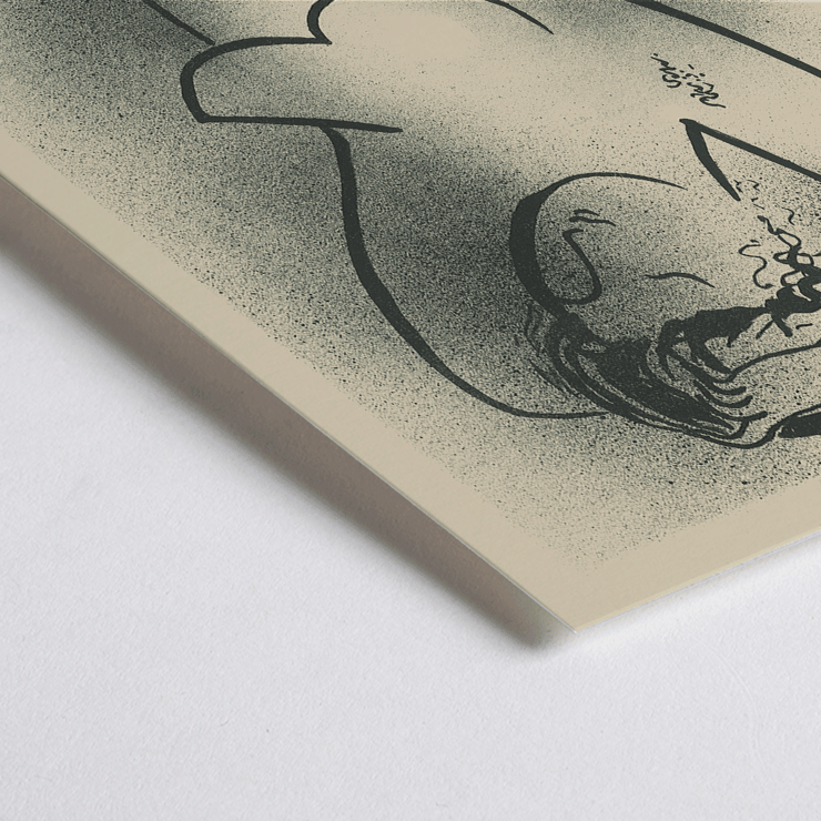 Dessin au trait d'une femme nue par Mikuláš Galanda intitulé Toaleta Poster de Toaleta de Mikuláš Galanda représentant un contour noir minimaliste d'une femme nue ajustant ses cheveux.