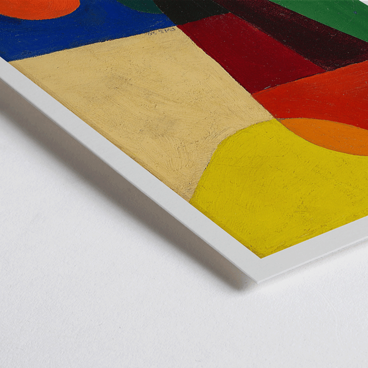 Painting by Franz Wilhelm Seiwert titled Stark abstrahierte Halbfigur showing abstract geometric shapes Colorful abstract art poster titled Stark abstrahierte Halbfigur by Franz Wilhelm Seiwert.