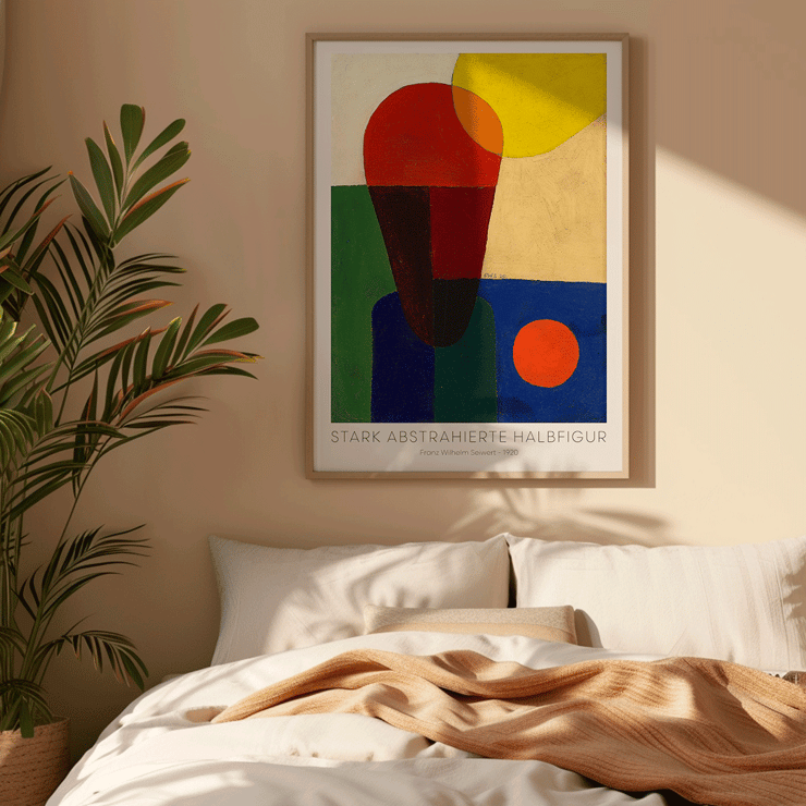 Painting by Franz Wilhelm Seiwert titled Stark abstrahierte Halbfigur showing abstract geometric shapes Colorful abstract art poster titled Stark abstrahierte Halbfigur by Franz Wilhelm Seiwert.