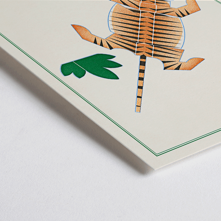 Illustration of a tiger in La Jungle chez moi Pl.08 by Turenne Chevallereau. Poster of a geometric illustration of a tiger with plants La Jungle chez moi Pl by Turenne Chevallereau.