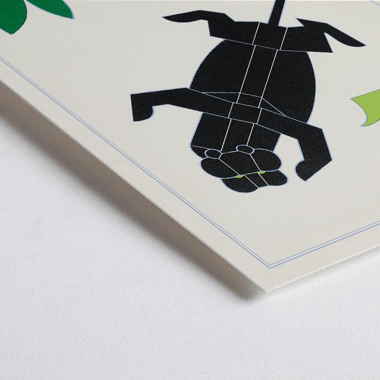 Geometric animal illustrations with plants in La Jungle chez moi Pl.04 by Turenne Chevallereau Poster of geometric shapes forming jungle animals with greenery La Jungle chez moi Pl.04 by Turenne Chevallereau.