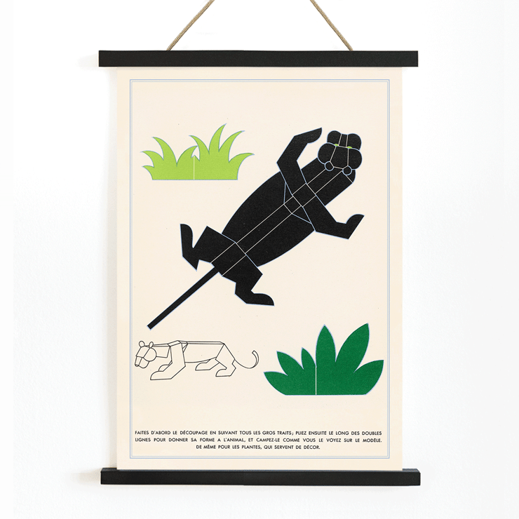 Geometric animal illustrations with plants in La Jungle chez moi Pl.04 by Turenne Chevallereau Poster of geometric shapes forming jungle animals with greenery La Jungle chez moi Pl.04 by Turenne Chevallereau.