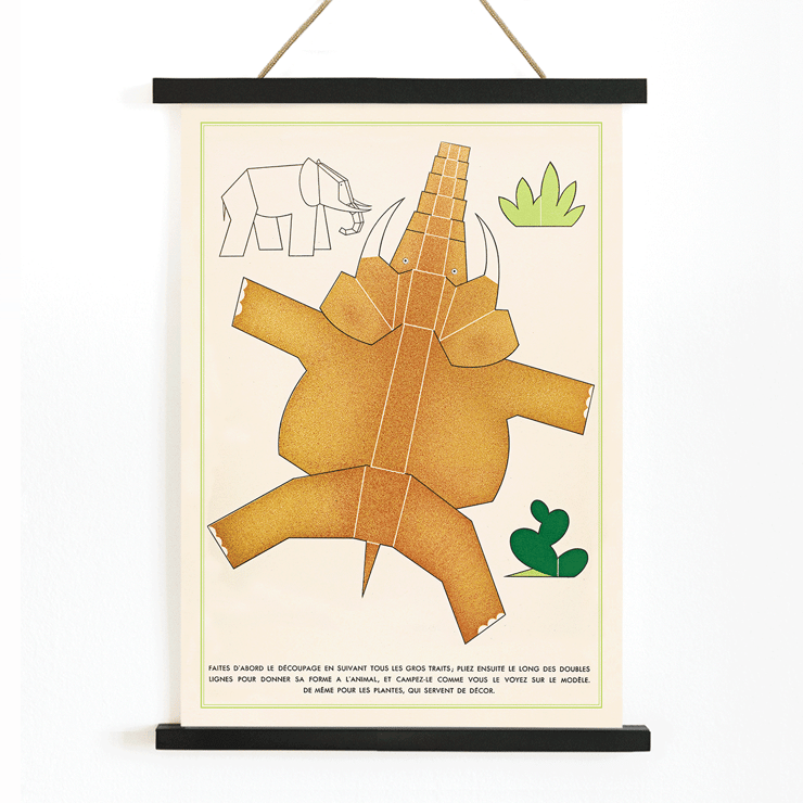 Collage illustration of animals and plants by Turenne Chevallereau La Jungle chez moi Pl.02 Poster featuring geometric cutout shapes of animals and plants titled La Jungle chez moi Pl.02 by Turenne Chevallereau.
