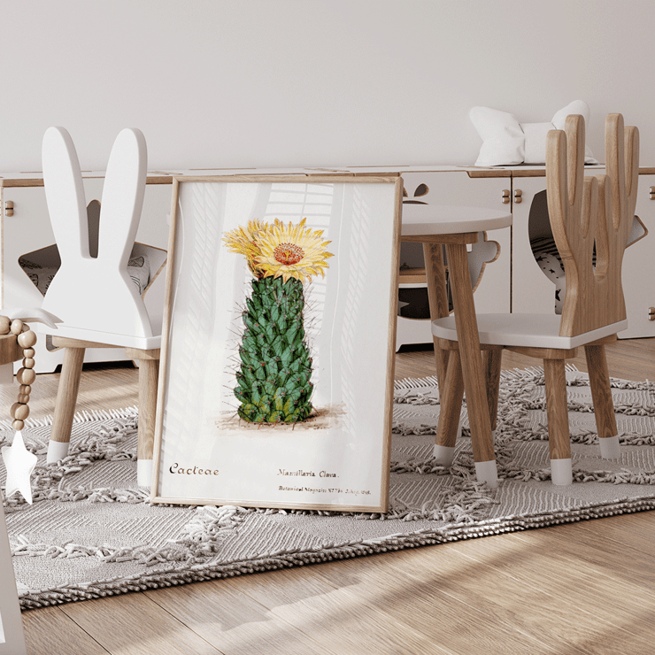 Illustration of Beehive Cactus from Familie Der Cacteen Poster illustration of a blooming cactus titled Beehive cactus from Familie Der Cacteen.