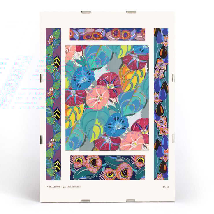 Floral motifs vibrant designs by Édouard Bénédictus from Variations Quatre-Vingt-Six Motifs Décoratifs En Vingt Planches Poster of colorful floral motifs by Édouard Bénédictus from Variations Quatre-Vingt-Six Motifs Décoratifs En Vingt Planches