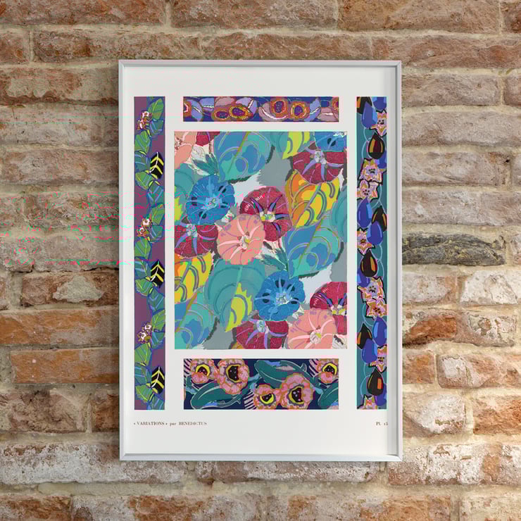Floral motifs vibrant designs by Édouard Bénédictus from Variations Quatre-Vingt-Six Motifs Décoratifs En Vingt Planches Poster of colorful floral motifs by Édouard Bénédictus from Variations Quatre-Vingt-Six Motifs Décoratifs En Vingt Planches
