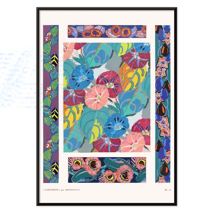 Floral motifs vibrant designs by Édouard Bénédictus from Variations Quatre-Vingt-Six Motifs Décoratifs En Vingt Planches Poster of colorful floral motifs by Édouard Bénédictus from Variations Quatre-Vingt-Six Motifs Décoratifs En Vingt Planches