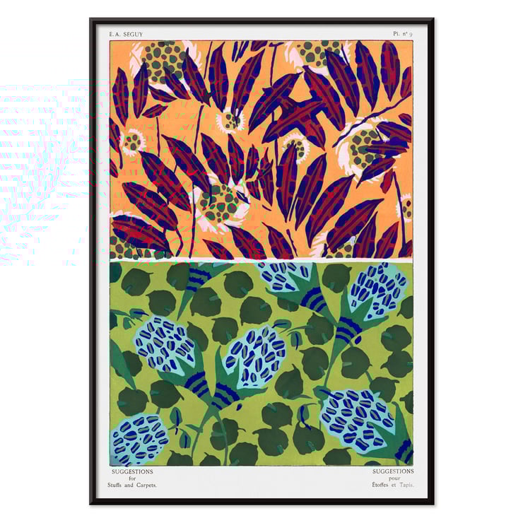 Vintage floral patterns by E A Séguy from Suggestions for Stuffs and Carpets with colorful motifs Poster featuring vintage floral patterns from Suggestions for Stuffs and Carpets by E A Séguy vibrant botanical designs