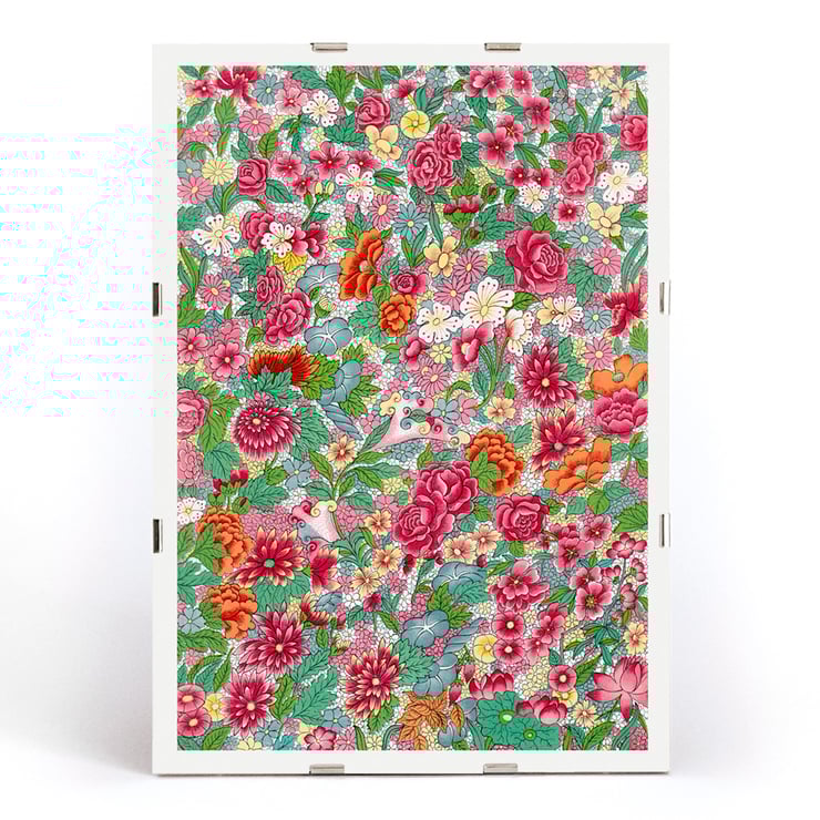 Colorful flower pattern artwork by Owen Jones vibrant floral design Poster displaying a vibrant floral design by Owen Jones titled Colorful flower pattern showcasing intricate blossoms and foliage