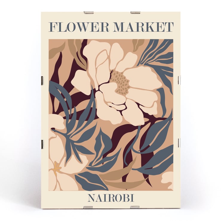 Floral artwork Flower Market - Nairobi by Moryarty Poster of Flower Market - Nairobi featuring an abstract floral design by Moryarty in soft brown, beige, and blue hues.