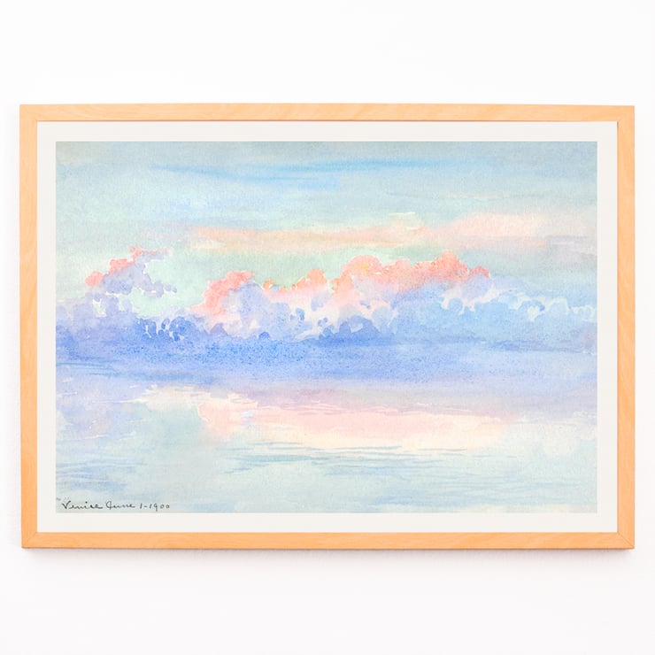 Watercolor depiction of a serene pastel sky and clouds Venice by George Elbert Burr Poster of a serene sky with pastel clouds reflected on water titled Venice by George Elbert Burr