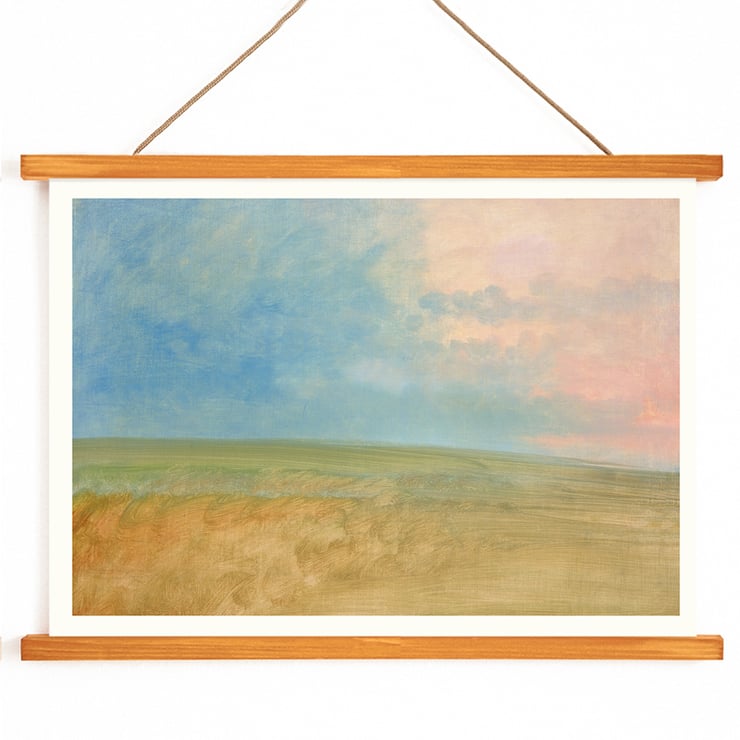 Serene prairie landscape painting by George Catlin titled Landscape. Poster featuring a serene landscape painting titled Landscape by George Catlin with blue sky and open fields.