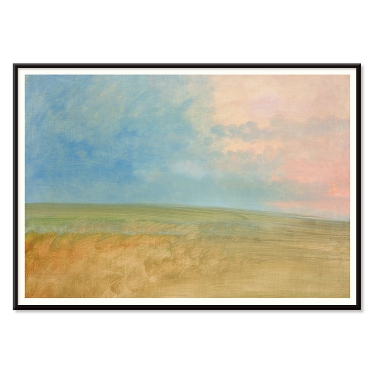 Serene prairie landscape painting by George Catlin titled Landscape. Poster featuring a serene landscape painting titled Landscape by George Catlin with blue sky and open fields.