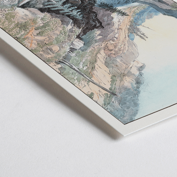 Painting Portage in Hoarfrost River by Charles Hamilton Smith depicting a scenic river landscape with rugged cliffs and trees Poster of a painting titled Portage in Hoarfrost River by Charles Hamilton Smith featuring a serene river running through a rocky canyon