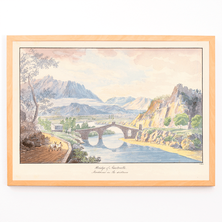 Bridge of Martorelle by Charles Hamilton Smith showing a scenic landscape with mountains and a stone bridge over a river Poster of Bridge of Martorelle by Charles Hamilton Smith depicting a stone bridge over a river with mountains in the background