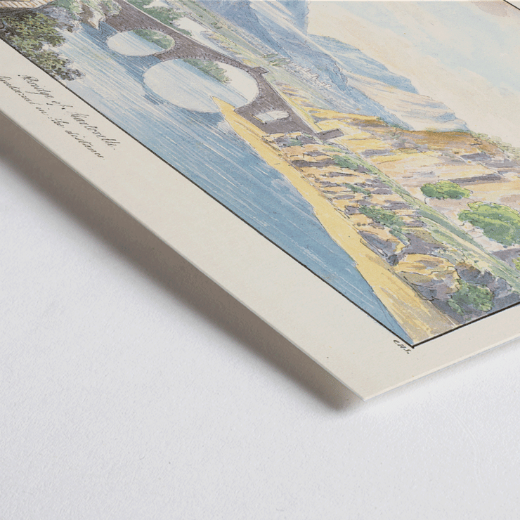 Bridge of Martorelle by Charles Hamilton Smith showing a scenic landscape with mountains and a stone bridge over a river Poster of Bridge of Martorelle by Charles Hamilton Smith depicting a stone bridge over a river with mountains in the background