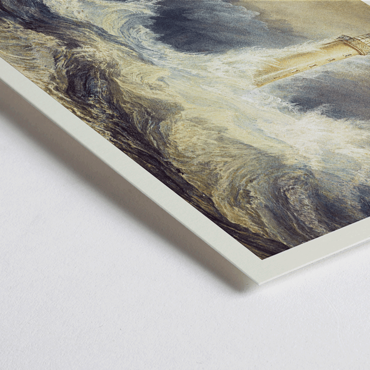 Bell Rock Lighthouse by Joseph Mallord William Turner depicting a stormy sea with towering waves and a sailboat in the distance Poster of Bell Rock Lighthouse by Joseph Mallord William Turner depicting a lighthouse amidst stormy seas and turbulent waves
