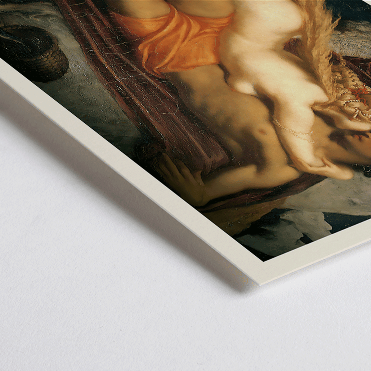 The Fisherman And The Syren by Frederic Leighton depicting a mythological scene with a fisherman and a siren Poster of The Fisherman And The Syren by Frederic Leighton depicting a fisherman embraced by a mermaid in a mythical scene.