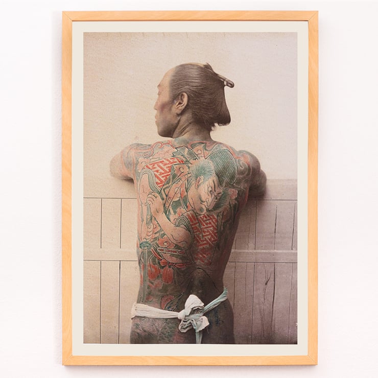 Raimund von Stillfried artwork Japanese Tattoo 1 depicting traditional Japanese tattoo. Poster featuring man with intricate back tattoo Japanese Tattoo by Raimund von Stillfried.