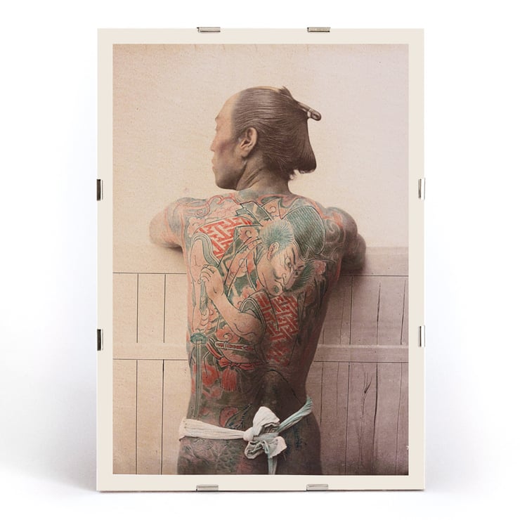 Raimund von Stillfried artwork Japanese Tattoo 1 depicting traditional Japanese tattoo. Poster featuring man with intricate back tattoo Japanese Tattoo by Raimund von Stillfried.
