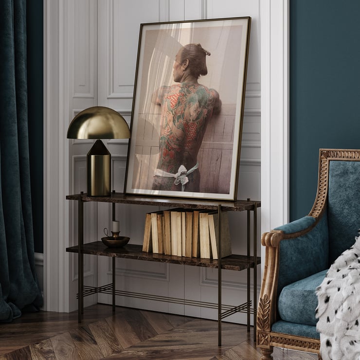 Raimund von Stillfried artwork Japanese Tattoo 1 depicting traditional Japanese tattoo. Poster featuring man with intricate back tattoo Japanese Tattoo by Raimund von Stillfried.