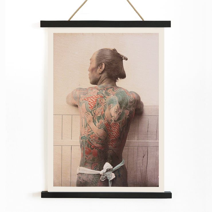 Raimund von Stillfried artwork Japanese Tattoo 1 depicting traditional Japanese tattoo. Poster featuring man with intricate back tattoo Japanese Tattoo by Raimund von Stillfried.
