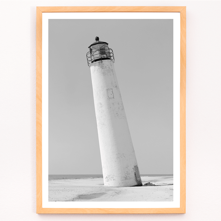 Cape Saint George Lighthouse by Cape St. George featuring a tilted lighthouse on a sandy beach in Franklin County FL Poster featuring Cape Saint George Lighthouse, Cape St. George, Apalachicola, Franklin County, FL.