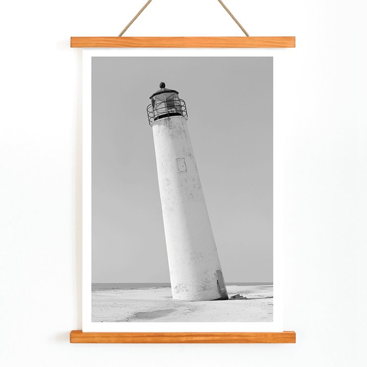 Cape Saint George Lighthouse by Cape St. George featuring a tilted lighthouse on a sandy beach in Franklin County FL Poster featuring Cape Saint George Lighthouse, Cape St. George, Apalachicola, Franklin County, FL.
